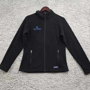 Patagonia Simple Synchilla Jacket Womens Medium Black Full Zip Fleece Logo READ
